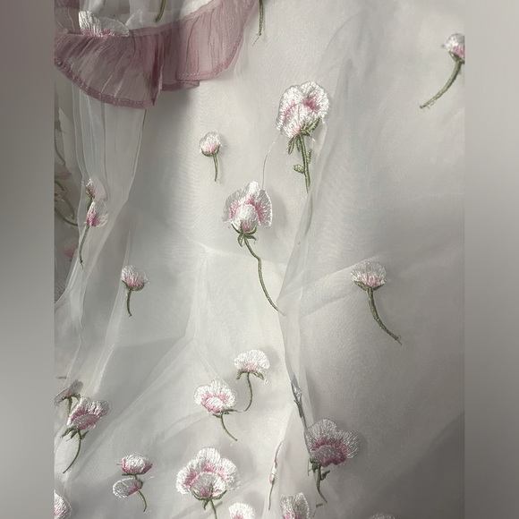 Embroidered floral dress with sheer sleeve - Picture 3 of 3